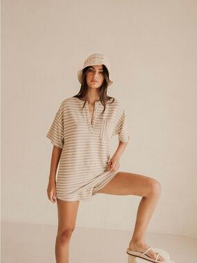 SABO Skirt Tan and White Striped Rhi Top